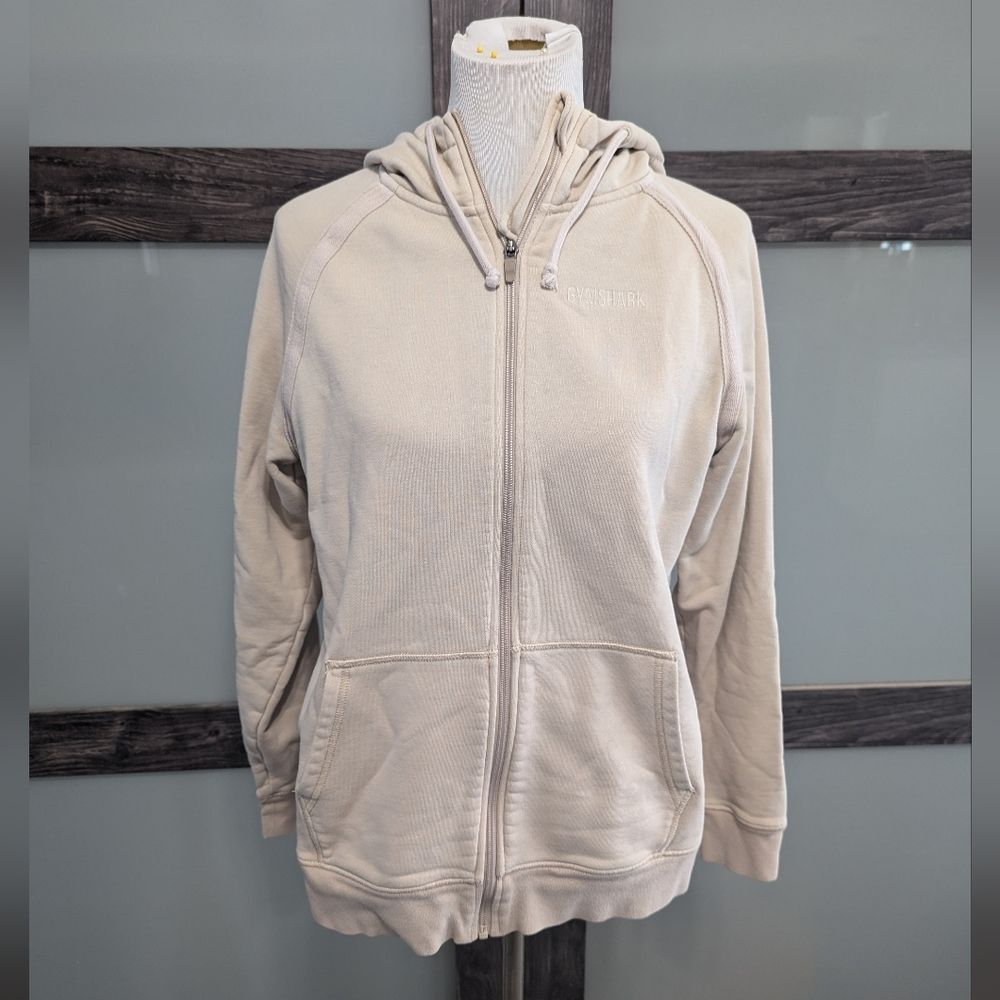 Gymshark beige/off-white Compound mens full zip hooded sweatshirt